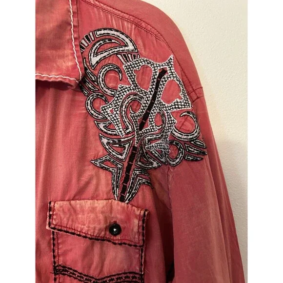 Roar Signature Embroidered Front & Back Shirt Mens XL Red LS ButtonUp Y2k - Picture 2 of 11